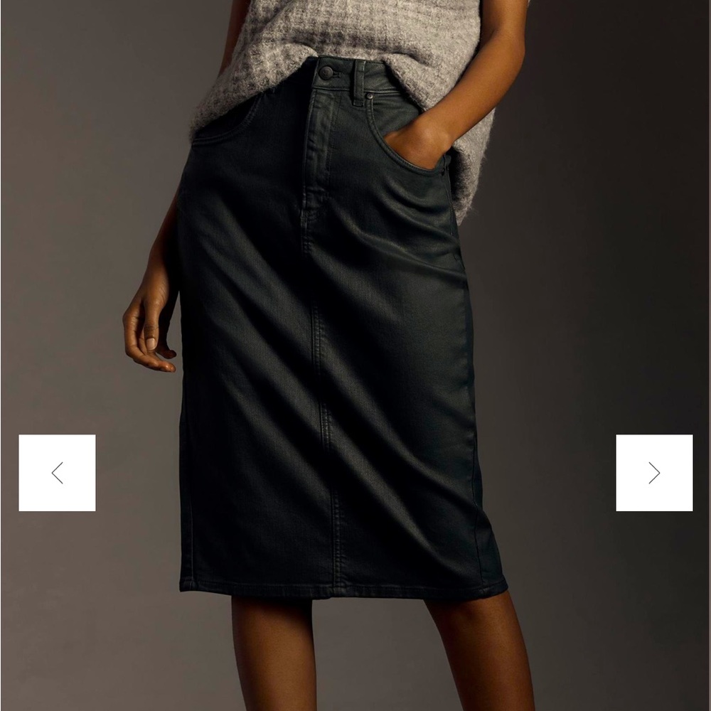 Pilcro Coated Denim Pencil Skirt Green size 4 - Picture 2 of 10